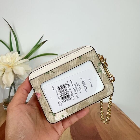 NWT Coach Zip Card Case In Signature Canvas With Floral Print - Picture 2 of 5